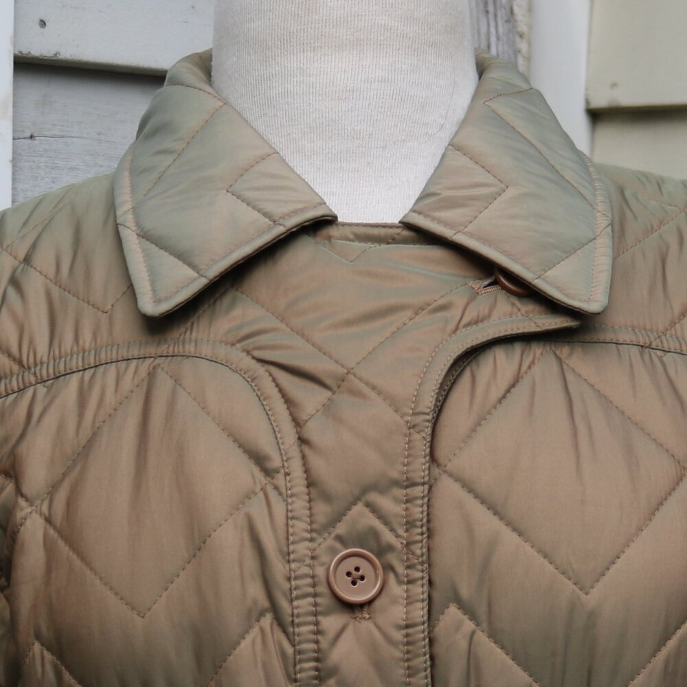 LOFT Petite Tan Iridescent Quilted Belted Insulated Trench Coat Jacket Sz MP - Picture 3 of 7
